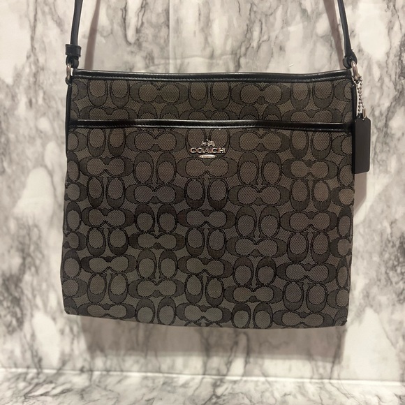 COACH SIGNATURE CROSSBODY FILE BAG Gray/Black - Picture 1 of 10